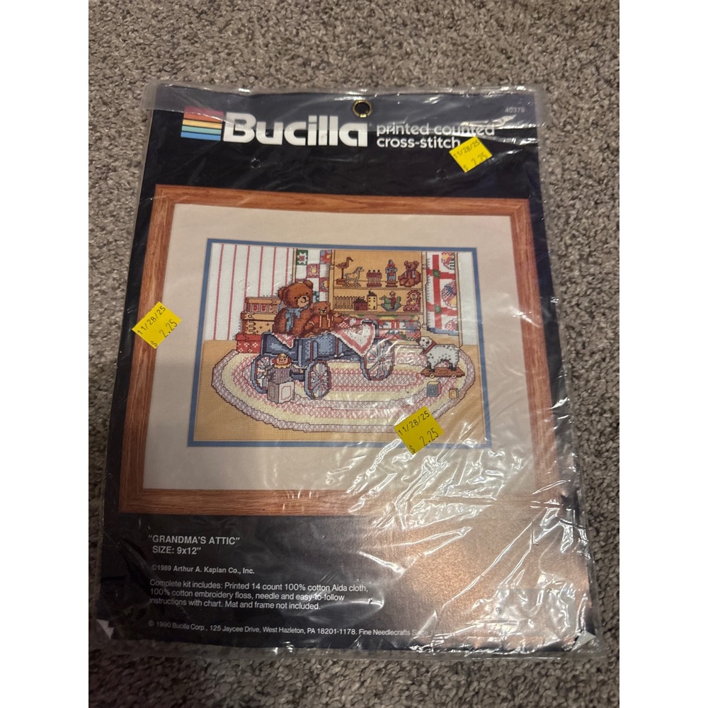Vintage 1990 Bucilla Grandmas Attic Printed Counted Cross Stitch Kit 40378 9x12
